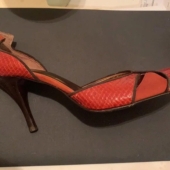 Saks Fifth Avenue Snakeskin Suede Open Sides Heels - Picture 10 of 12